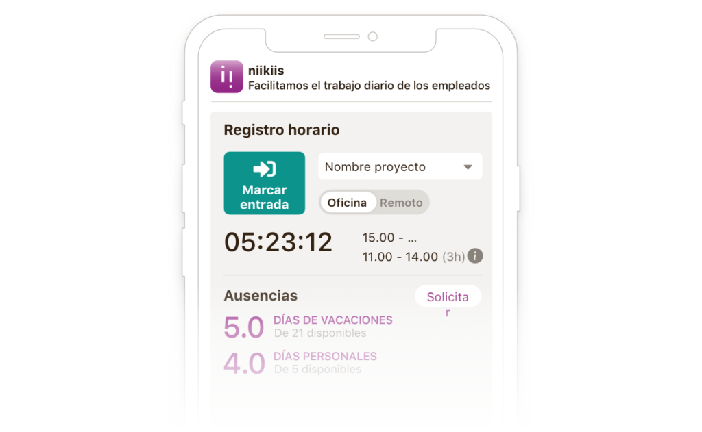 control horario empleados fichaje móvil niikiis