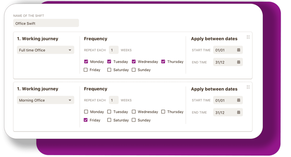 Asignar turnos Shift allocation in niikiis HR software.