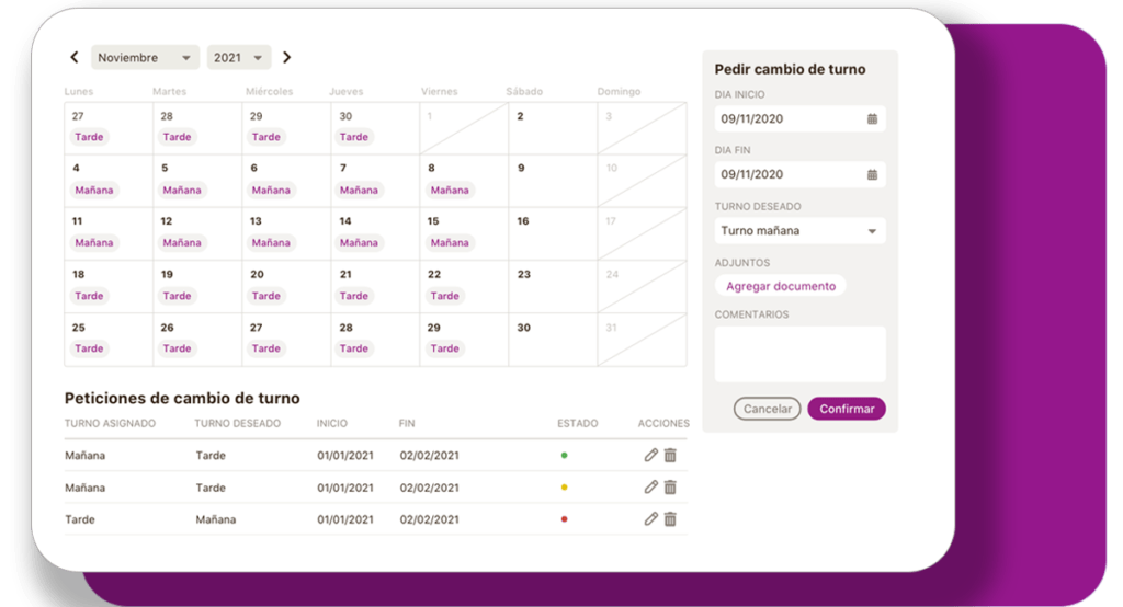 control ausencias calendario turnos personal niikiis
