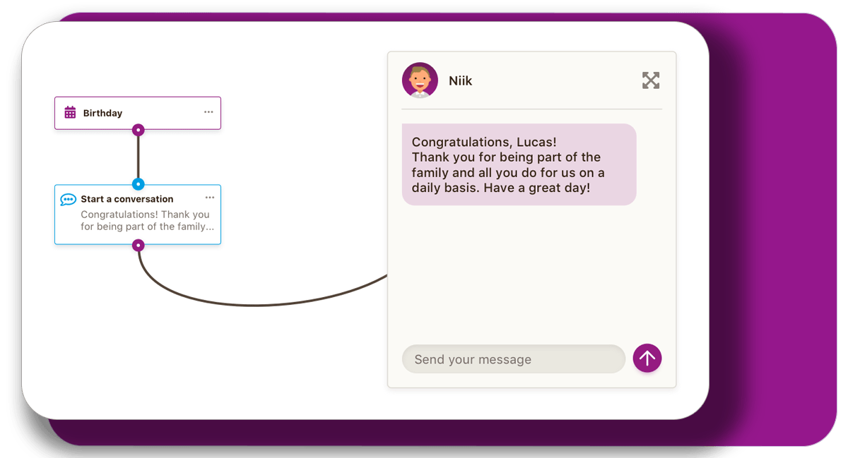 Felicitación del Chatbot niikiis Chatbot greeting in workflows